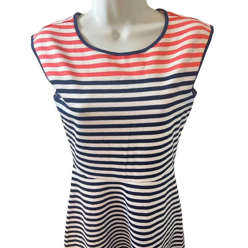 Draper James Striped Ponte Knit A Line Nassau Navy and Pink Mini Fit and Flare X - Picture 3 of 14